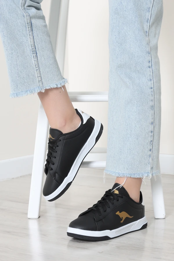 Kadın Siyah Günlük Spor Ayakkabı Rahat Bağcıklı Sneaker 2