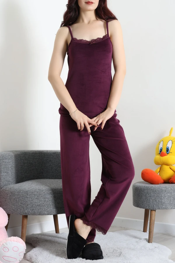 Fransız Kadife 3'Lü Pijama Seti Mor 8