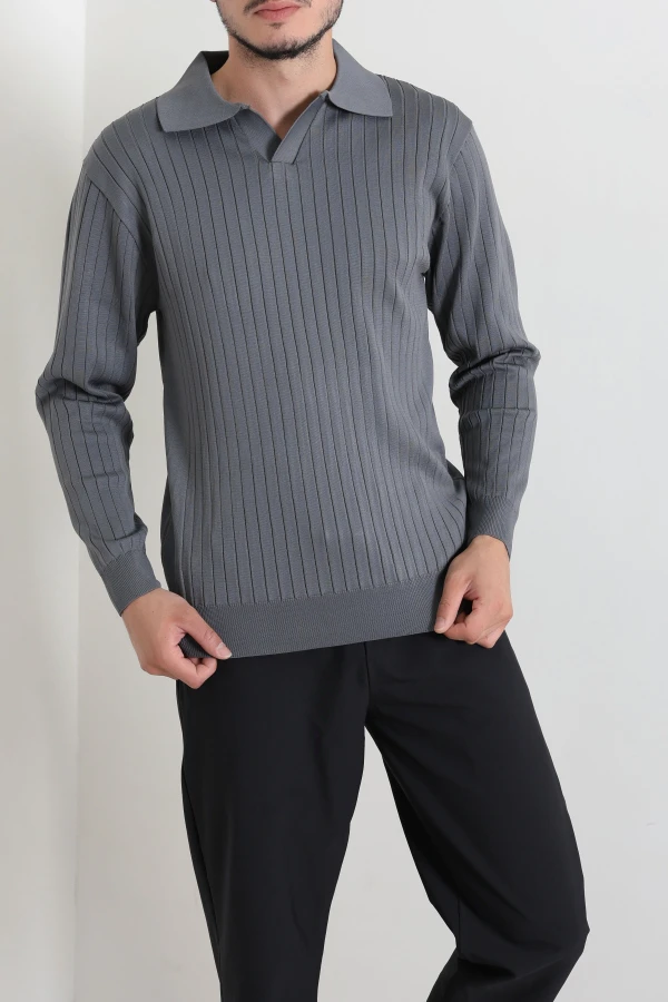 Polo Yaka Erkek Triko Sweat Antrasit 5