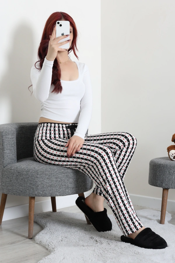 Kadın Siyah Havlu Kemerli Rahat Kalıp Pijama Altı 2