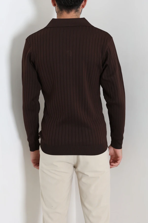 Polo Yaka Erkek Triko Sweat Kahve 9