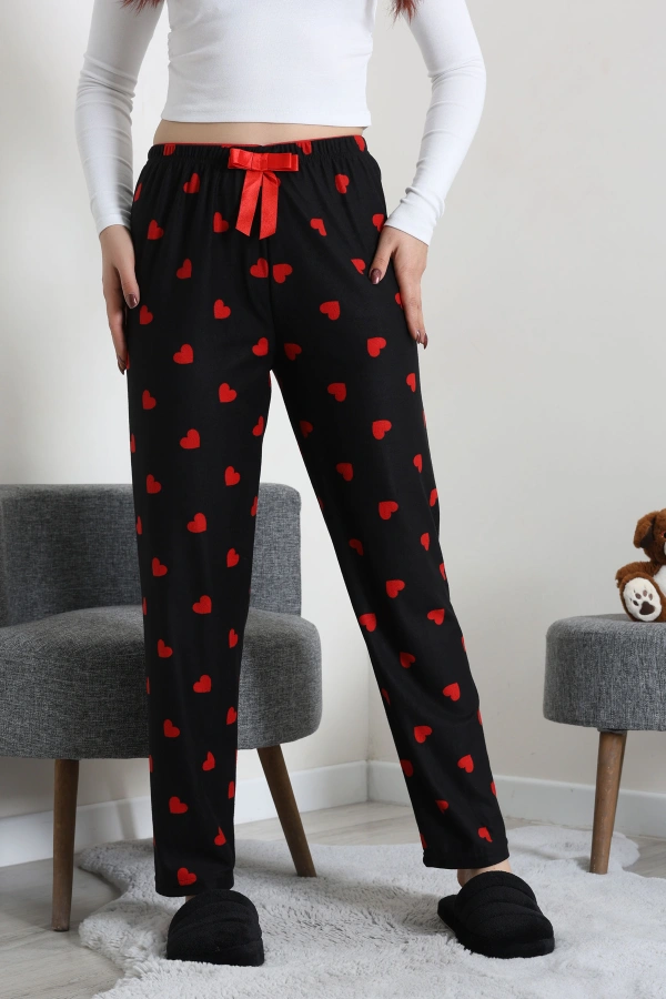 Kadın Siyah Süet Pijama Altı Rahat Kalıp Düz Paça