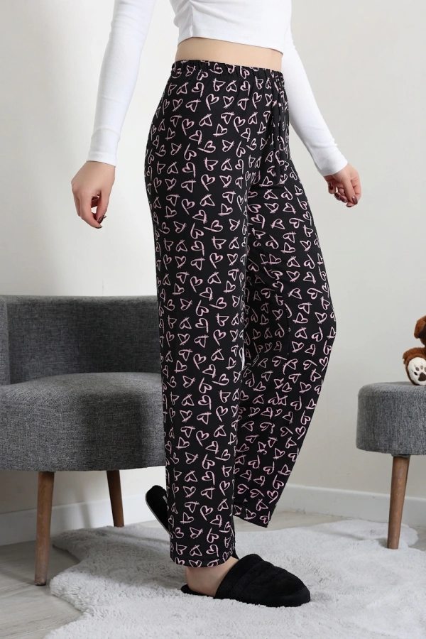 Kadın Siyah Pamuklu Rahat Kalıp Lastikli Pijama Altı