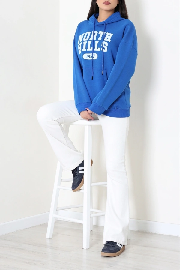 Kadın Siyah Kapüşonlu Baskılı Oversize Sweat Tunik 2