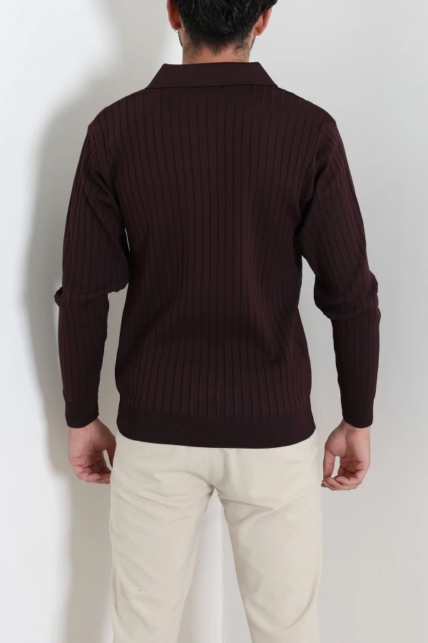 Polo Yaka Erkek Triko Sweat Mürdüm 8