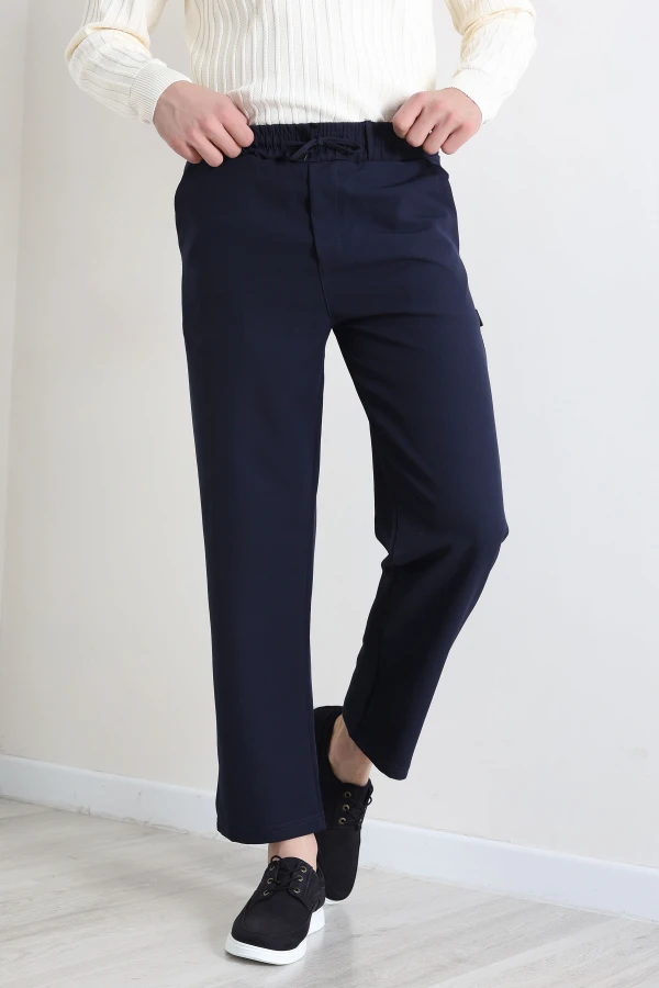 Erkek Lacivert Baggy Fit Bel Lastikli Rahat Kesim Pantolon 3
