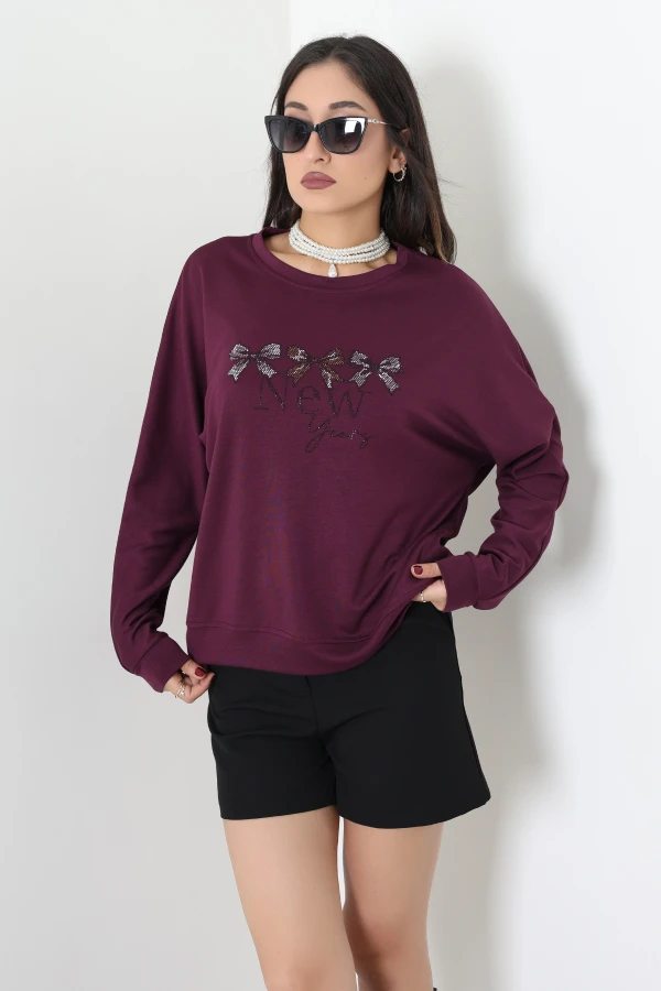 Taş Detay Modal Sweat Mürdüm 5