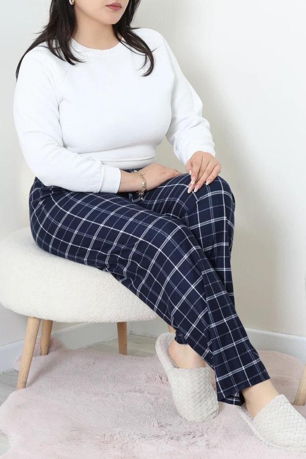 Büyük Beden Süet Pijama Altı Lacivert 4
