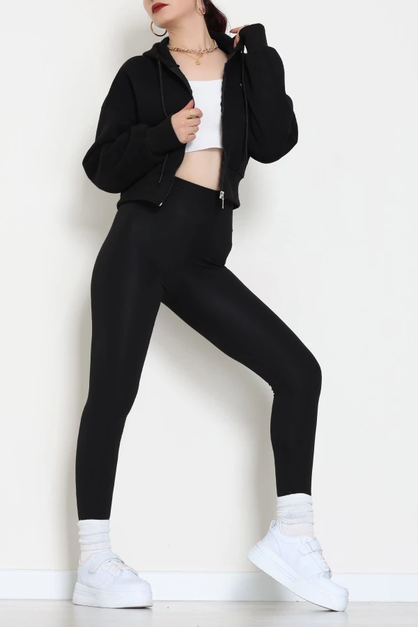 3 İplik Oversize Fermuarlı Sweat Siyah 6