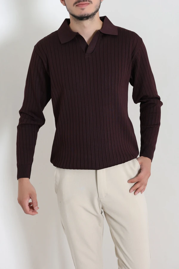 Polo Yaka Erkek Triko Sweat Mürdüm 2