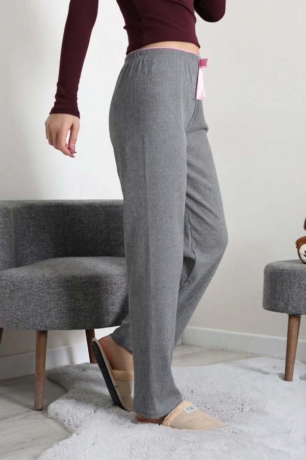 Kadın Füme Ribana Pijama Altı Rahat Kalıp Pamuklu 3
