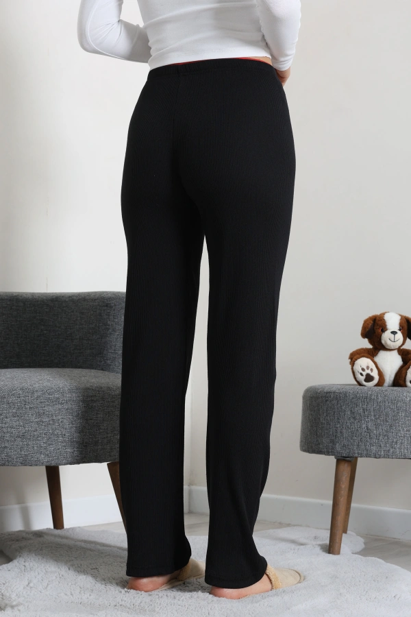 Kadın Siyah Ribana Pamuklu Rahat Kalıp Pijama Altı 8