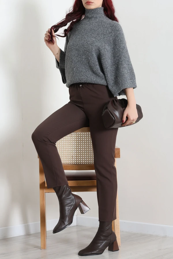 Kadın Kahverengi Çift Bağcıklı Regular Fit Pantolon 4