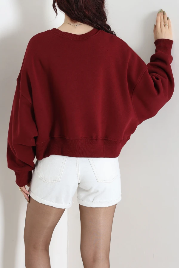 Oversize 3 İplik Şardonlu Sweat Bordo 8