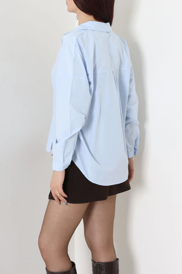Düşük Omuz Oversize Poplin Gömlek Bebemavi 7