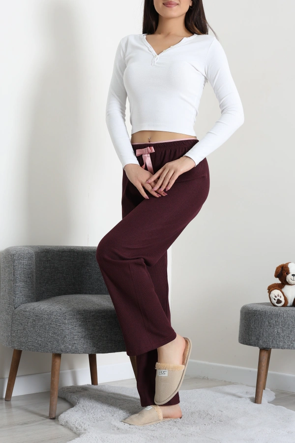 Kadın Mürdüm Ribana Pijama Altı Rahat Kalıp Pamuklu 6
