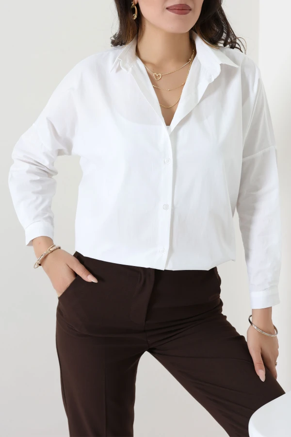Oversize Poplin Gömlek Kırıkbeyaz 3