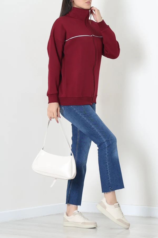 3 İplik Kompakt Oversize Biye Detaylı Sweat Bordo 4