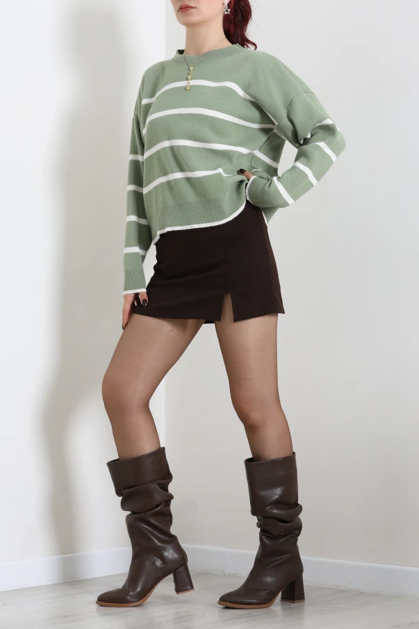 Çizgili Crop Triko Çağlalatte 2