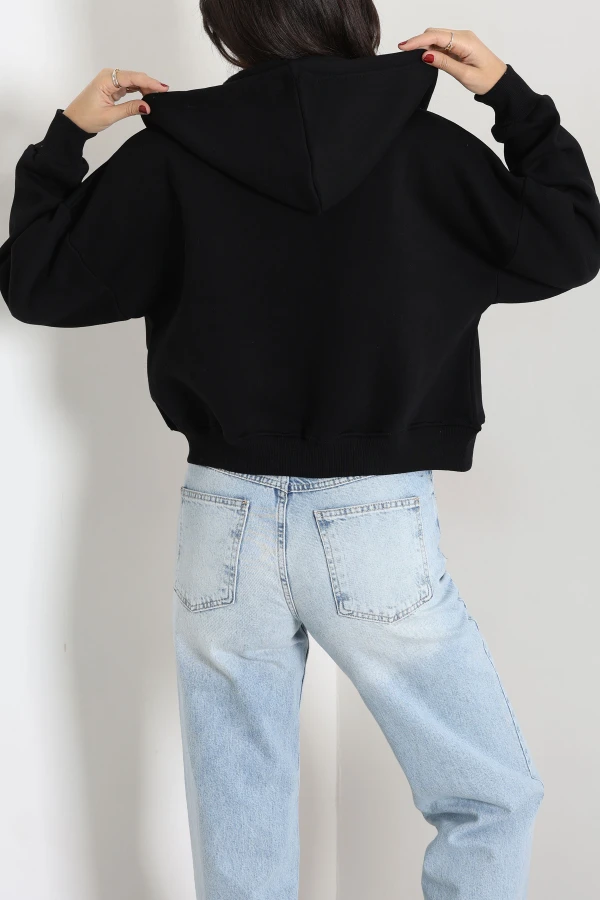 3 İplik Kompakt Oversize Fleto Cepli Sweat Siyah 8