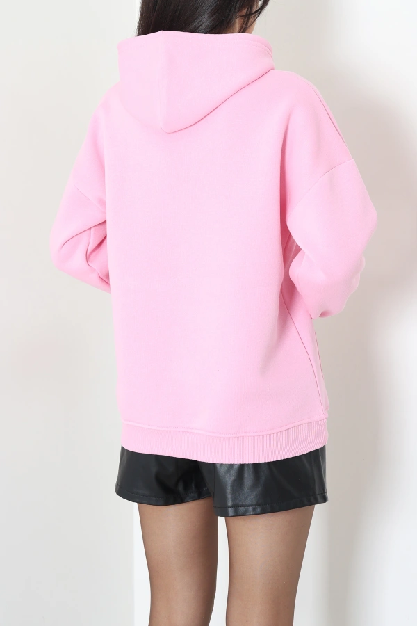 Kapşonlu Baskılı Sweat Pembe 8