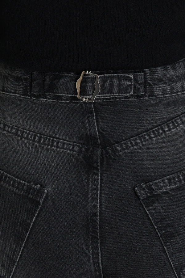 Kadın Füme Tokalı Baggy Fit Yüksek Bel Kot Pantolon 7
