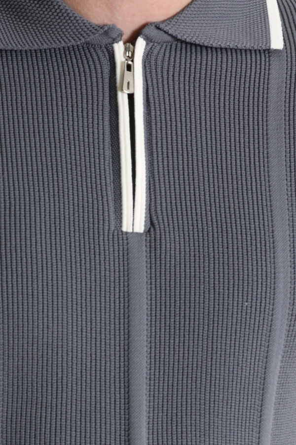 Çizgili Polo Yaka Erkek Triko Sweat Antrasit 7
