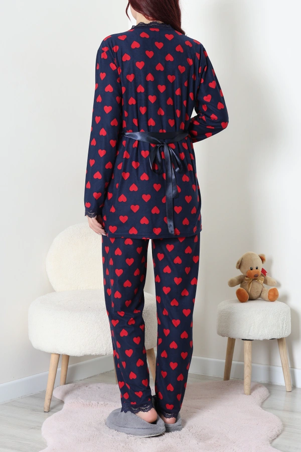 Süet 3'Lü Pijama Set Lacivertkırmızı 7