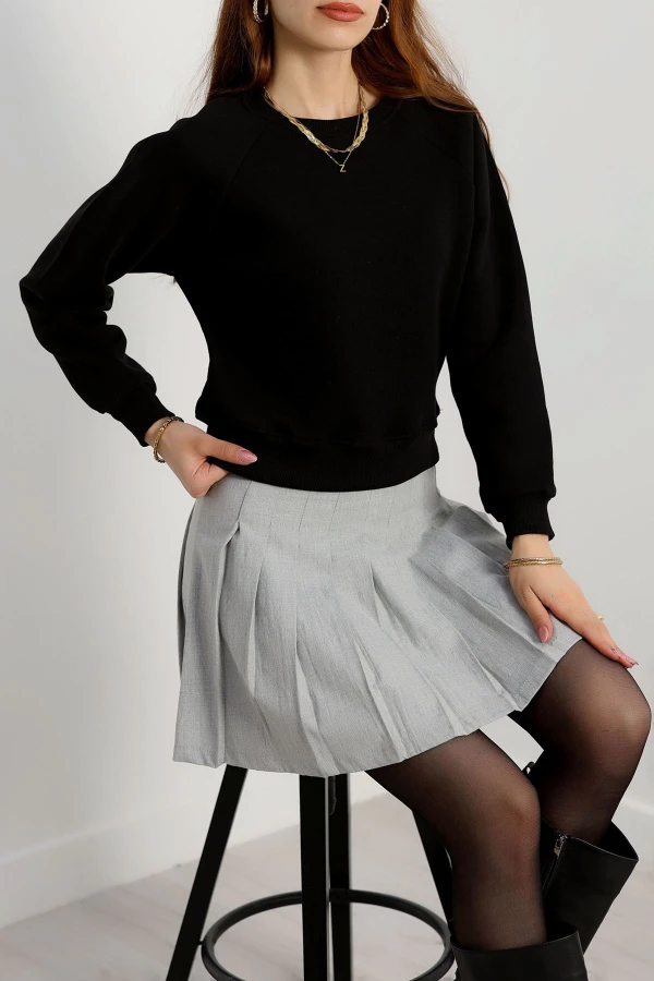 Bisiklet Yaka 3 İplik Sweat Siyah 3
