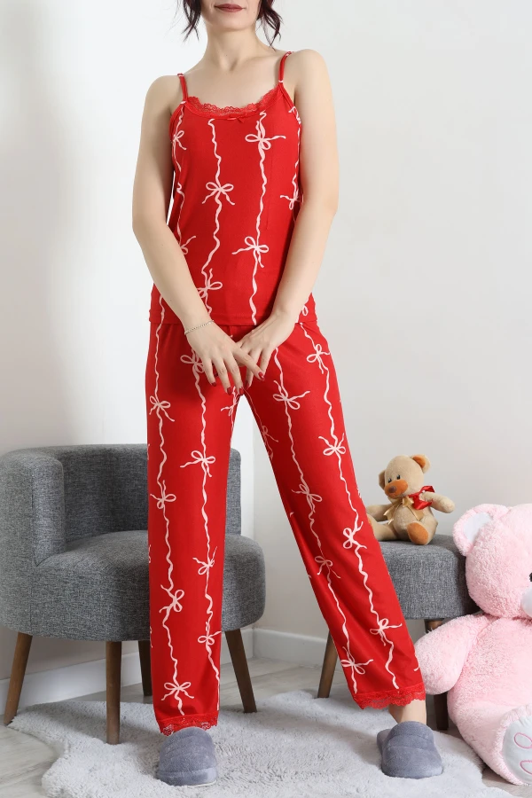 Süet 3'Lü Pijama Set Kırmızı 7
