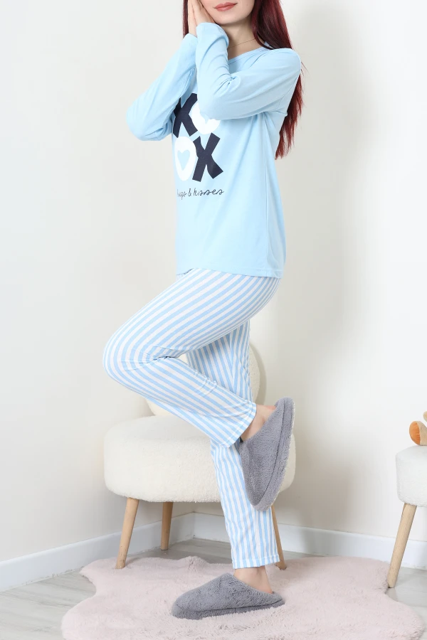 Süprem Baskılı Pijama Takımı Mavi 7