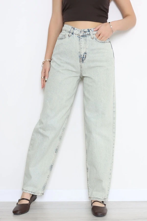 Kadın Açık Mavi Baggy Fit Yüksek Bel Kot Pantolon 3