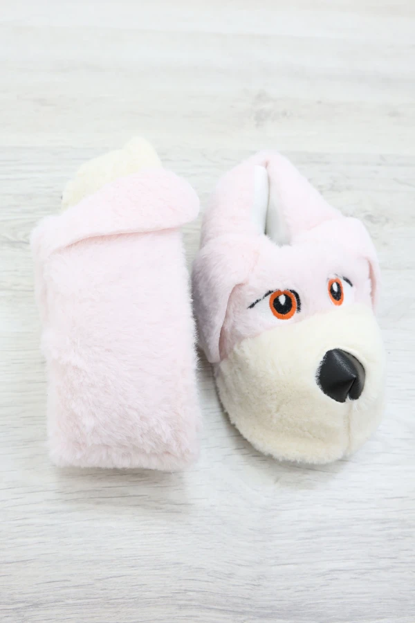 Çocuk Pudra Pembe Ev Panduf Sıcak Kaymaz Peluş Terlik 7