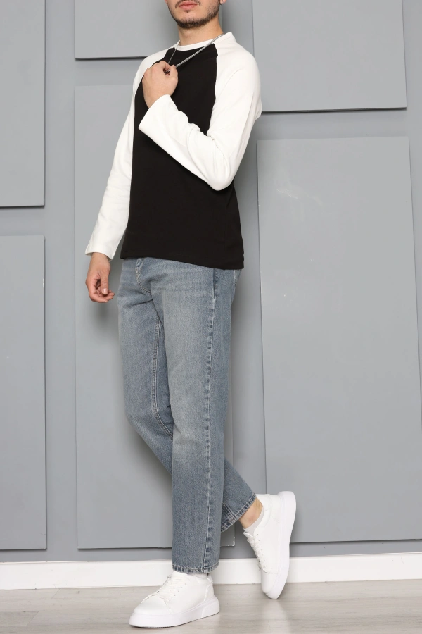 İnterlok Bisiklet Yaka Reglan Kol Erkek Sweatshirt Siyah 4