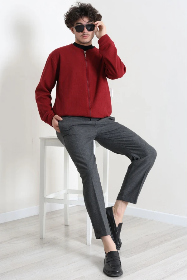 Fermuarlı Selanik Kumaş Erkek Sweat Bordo 2