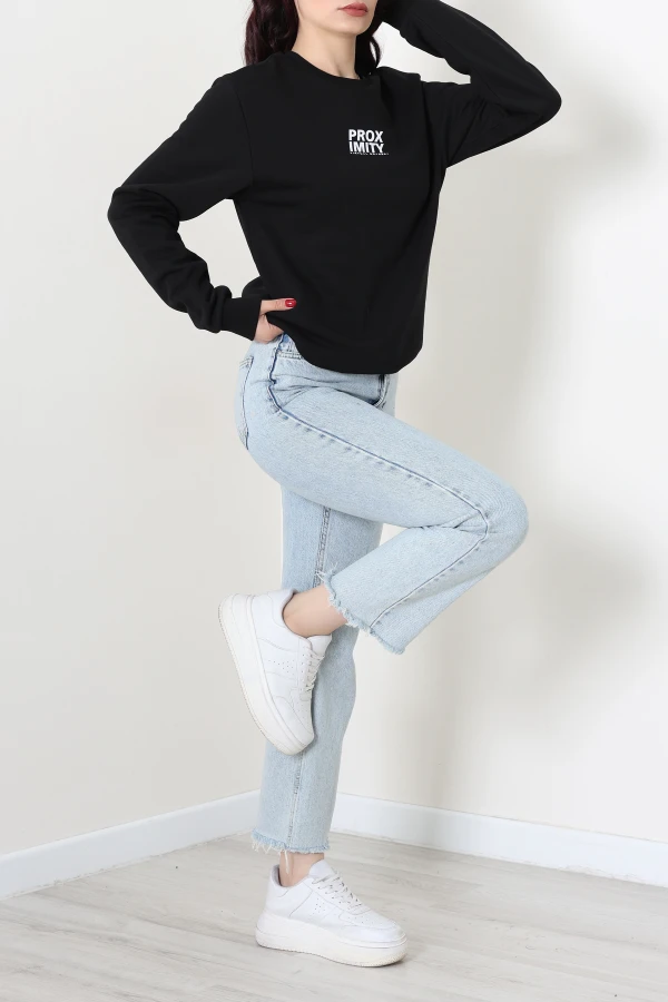 Baskılı Şardonlu Sweat Siyah 6