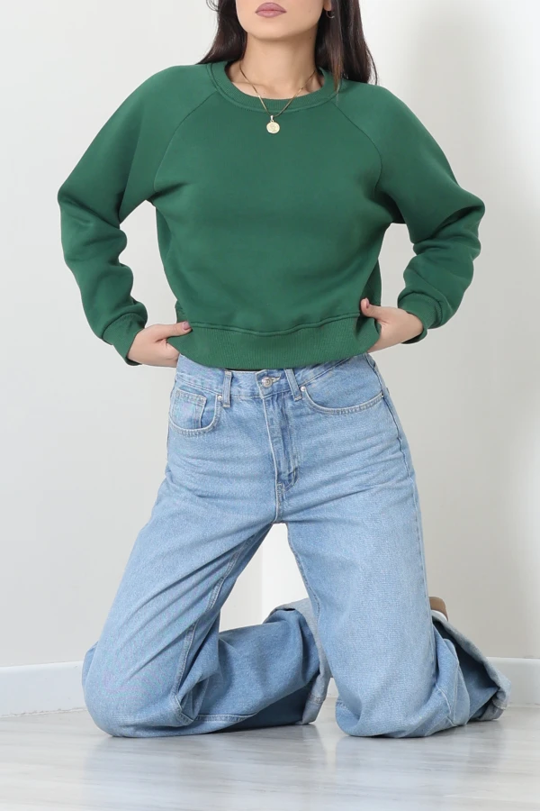 Bisiklet Yaka 3 İplik Sweat Koyuyeşil 6