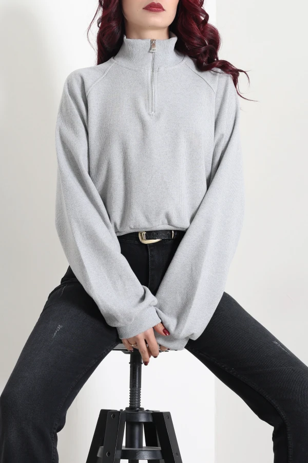 Kadın Gri Yarasa Kol Oversize Sweat Tunik