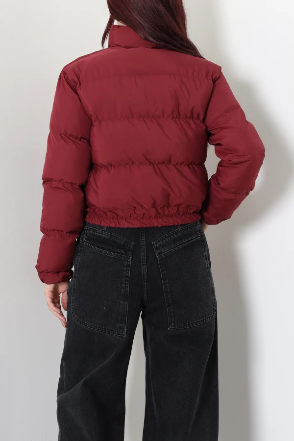 Beli Lastikli Şişme Mont Bordo 6