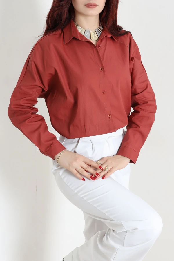 Oversize Poplin Gömlek Kiremit 2