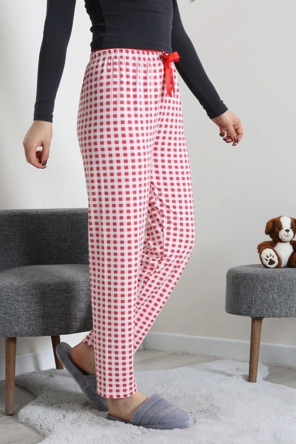 Kadın Pembe Havlu Kemerli Pijama Altı Rahat Kesim Pamuklu 4