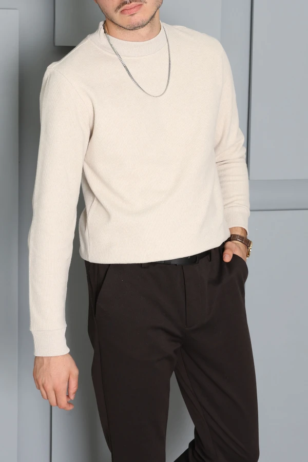 Selanik Yarım Boğazlı Erkek Sweat Bej