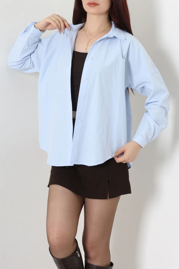 Düşük Omuz Oversize Poplin Gömlek Bebemavi 5