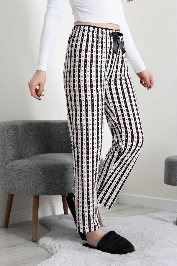 Kadın Siyah Havlu Kemerli Rahat Kalıp Pijama Altı 3
