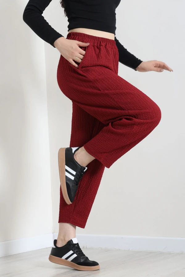 Beli Lastikli Bubble Pantolon Bordo 6