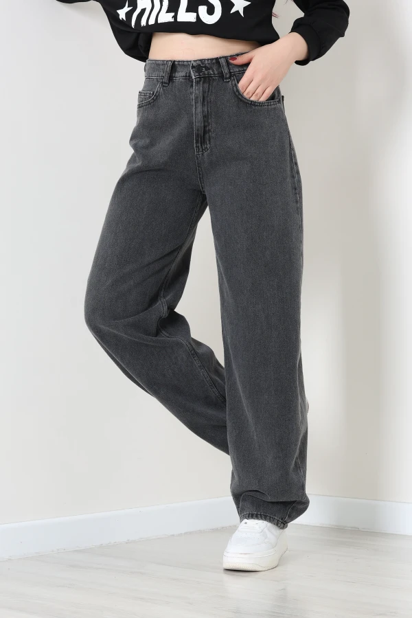 Kadın Füme Baggy Fit Yüksek Bel Wide Leg Kot Pantolon 2