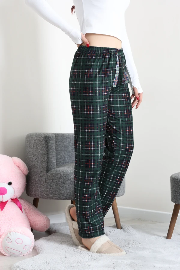 Kadın Yeşil Desenli Süet Pijama Altı