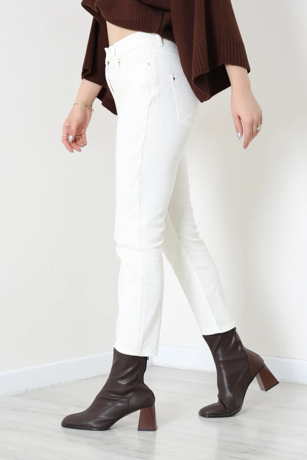 Pul Detay Mom Kot Pantolon Krem 4