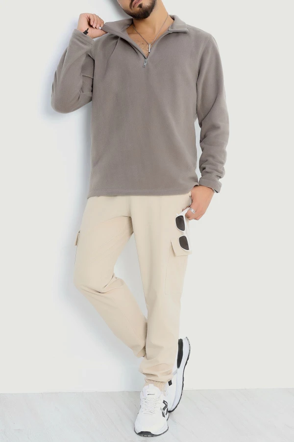 Yarım Fermuar Erkek Polar Sweat Füme 5