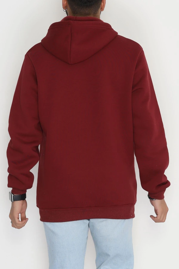 Kanguru Cepli Şardonlu 3 İplik Erkek Sweat Bordo 9